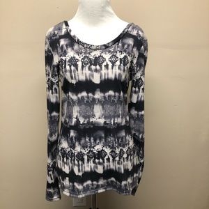BKE Black Ombré Tie Dye Long Sleeve Tee Medium